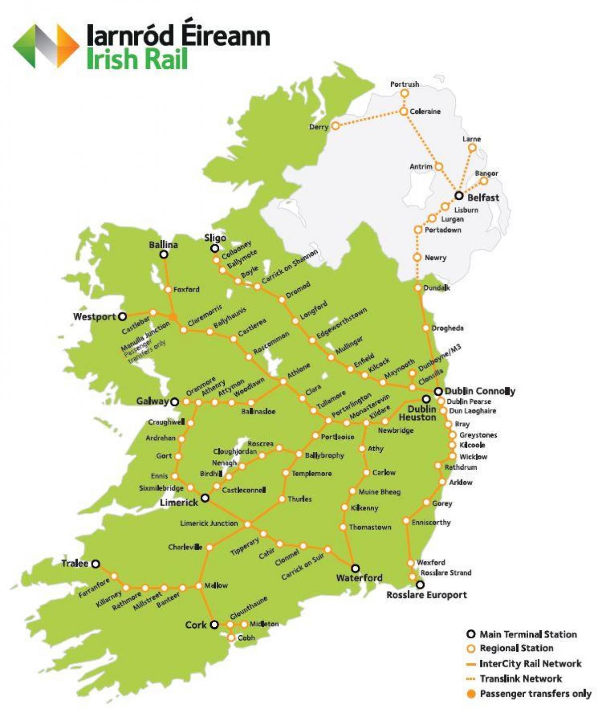 voyage en train en irlande carte