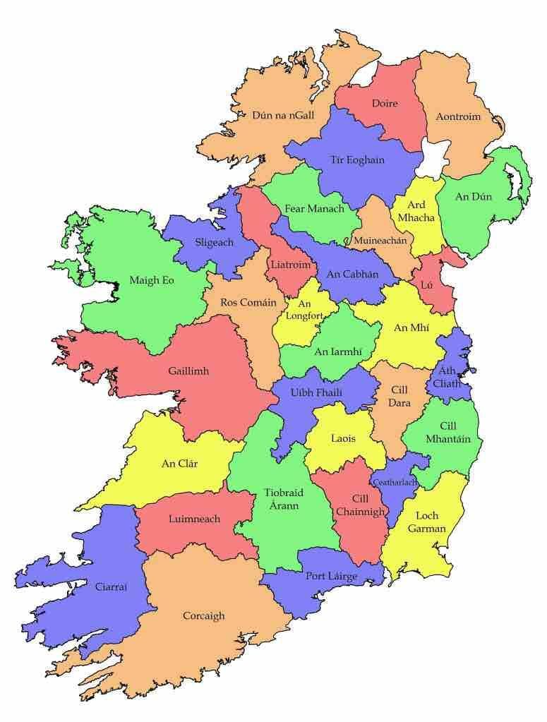 carte de l'irlande, le comté de noms