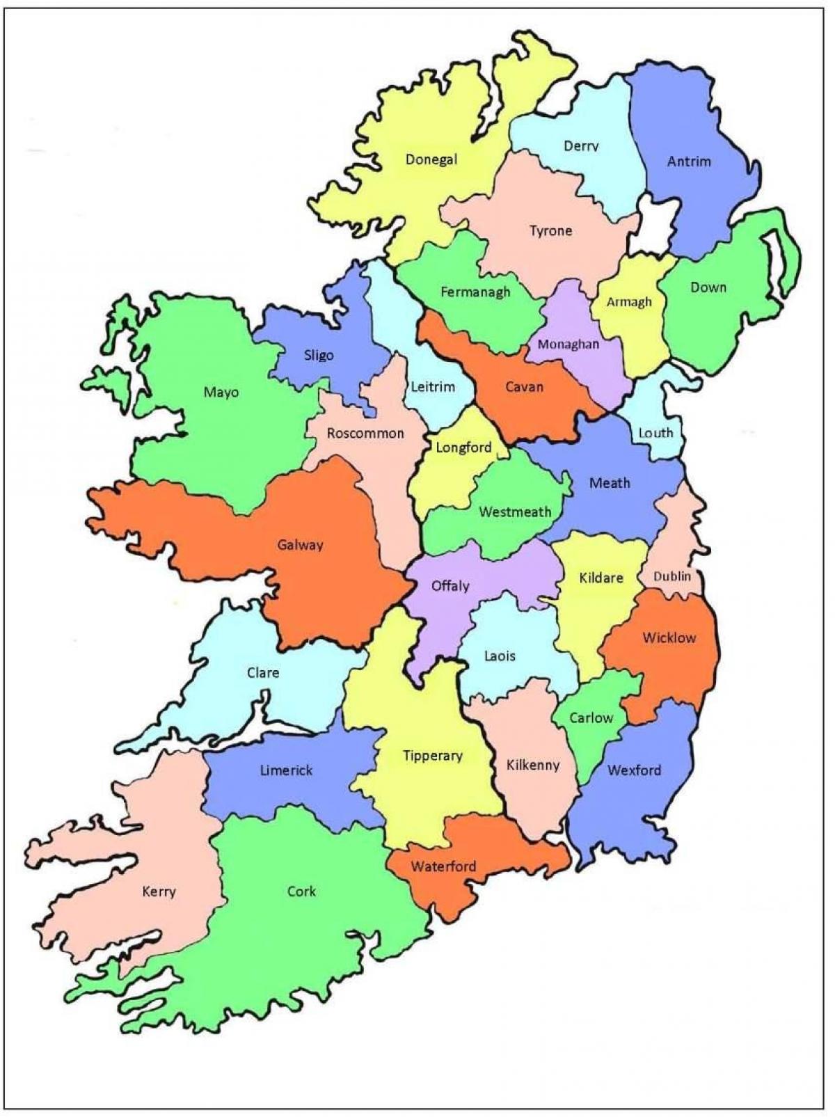 carte des 32 comtés de l'irlande