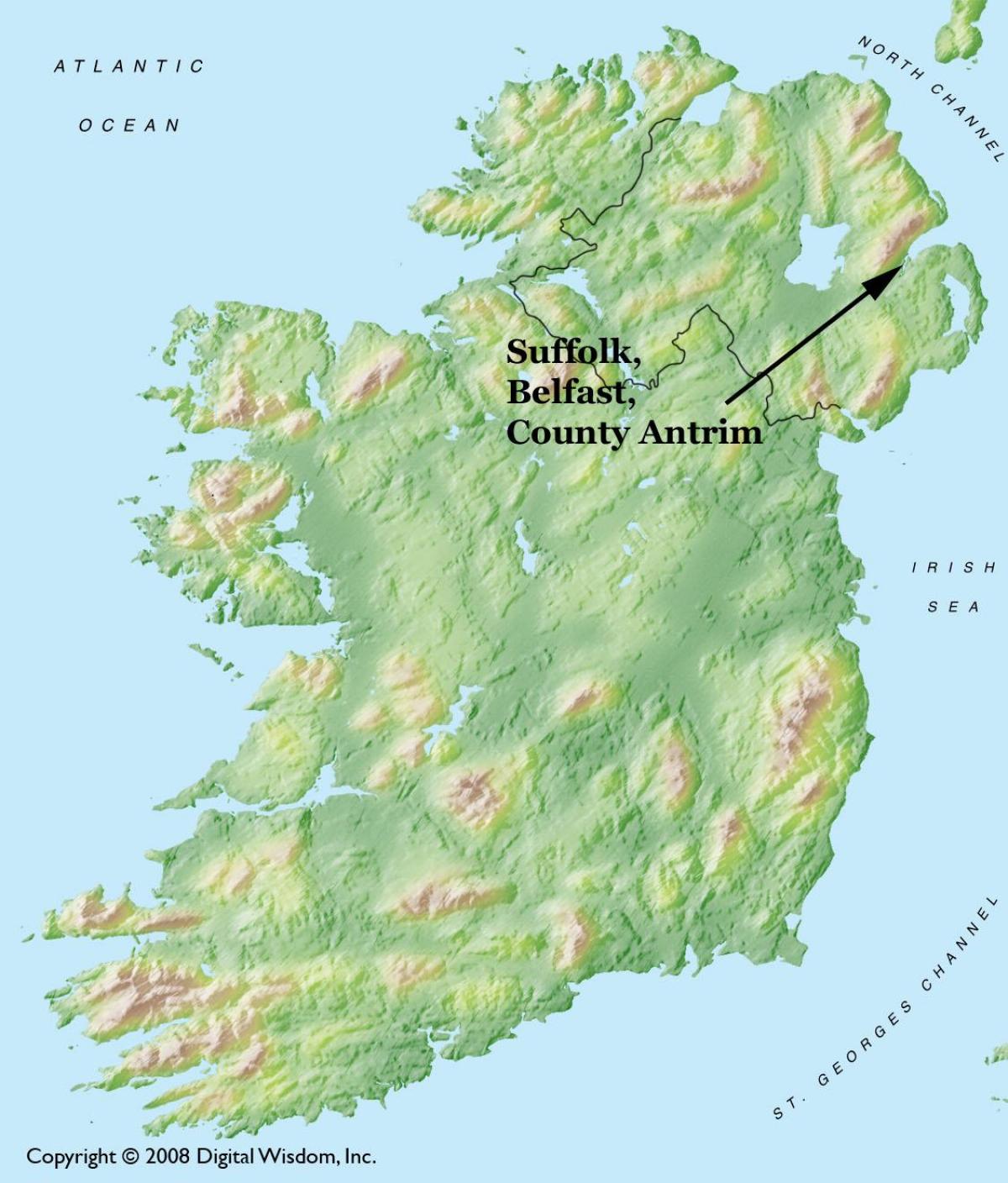 la carte de belfast, en irlande du nord