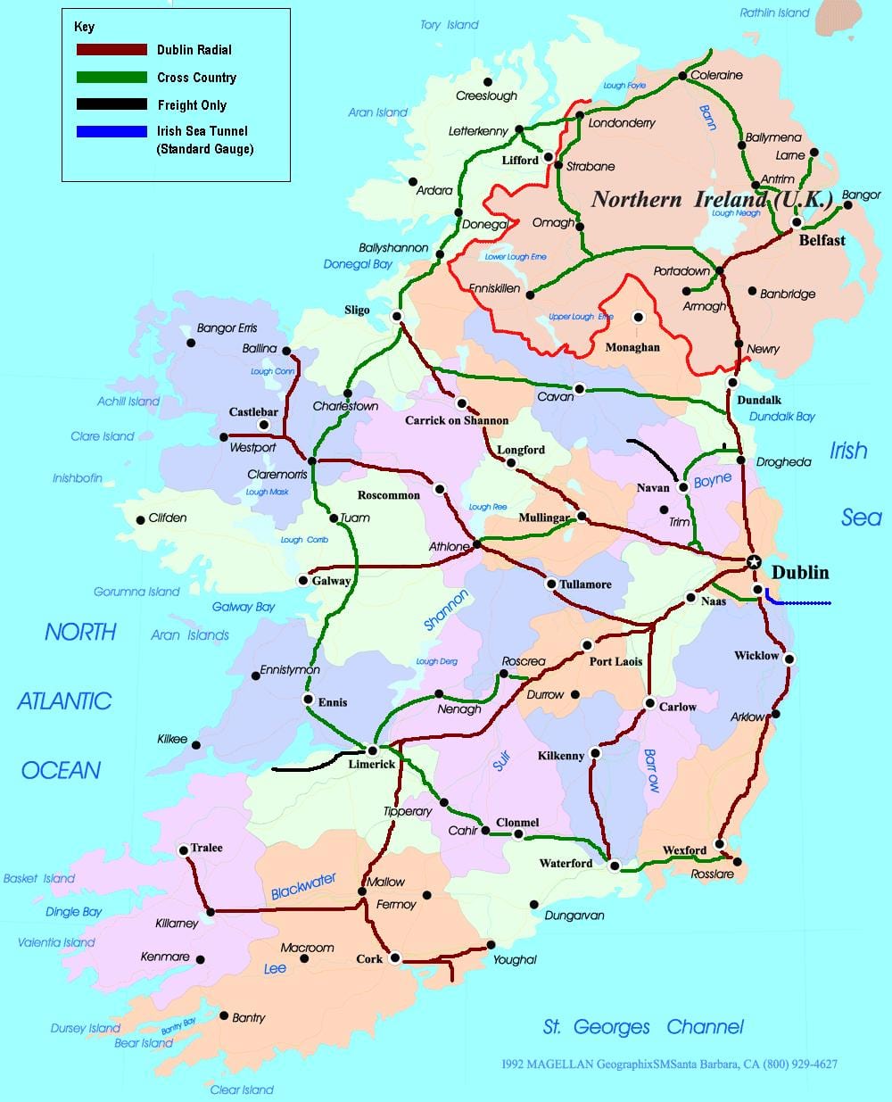 carte des itinéraires de train en irlande
