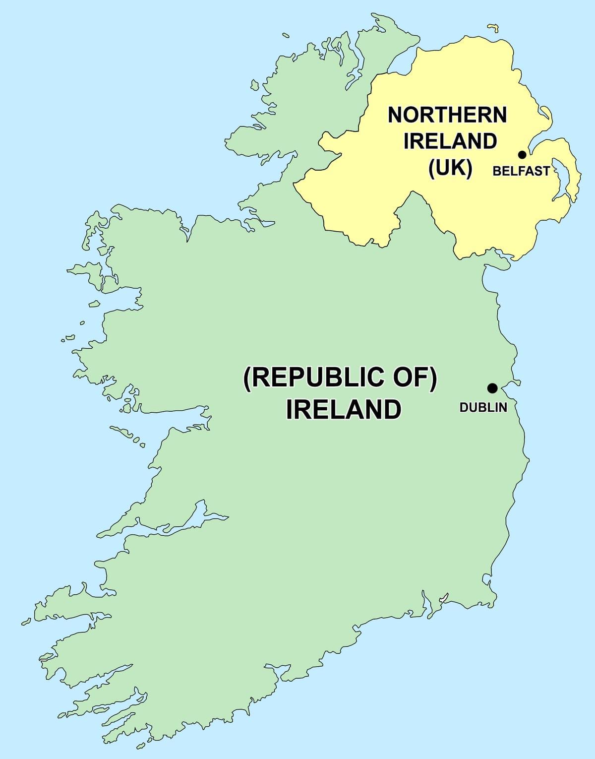 carte de l'irlande du nord et république d'irlande