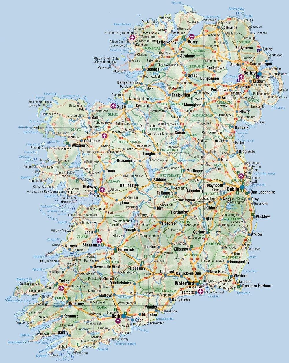 carte de la côte est de l'irlande