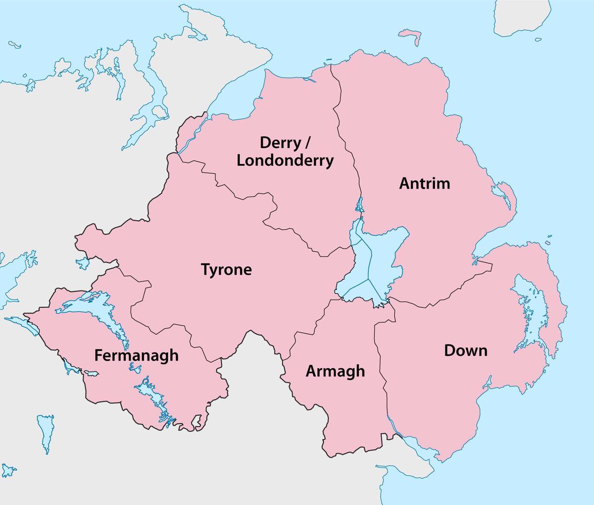 Carte Des Comtes D Irlande Du Nord Carte De L Irlande Du Nord Des Comtes Et Des Villes Europe Du Nord Europe