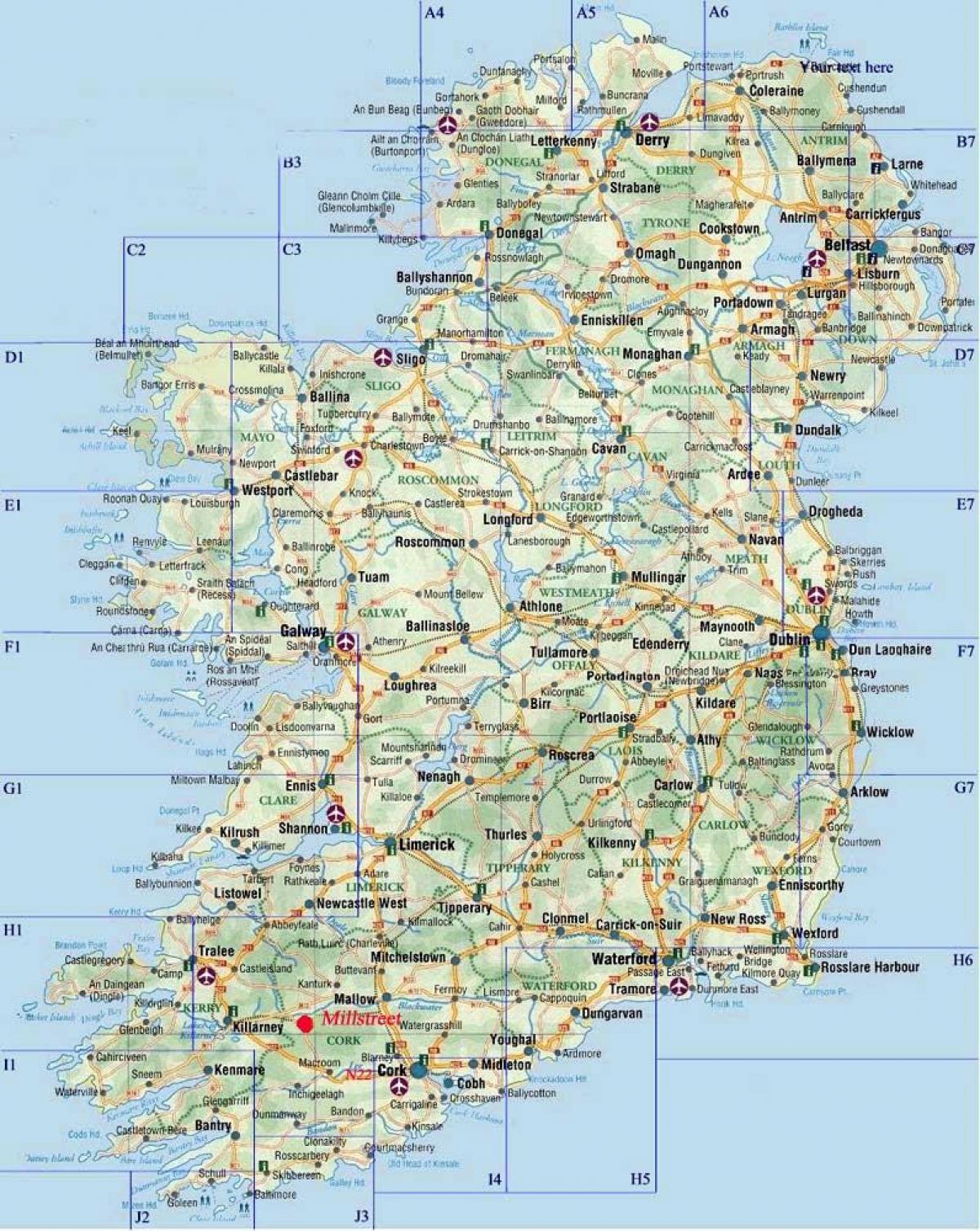 carte détaillée de l'irlande du sud