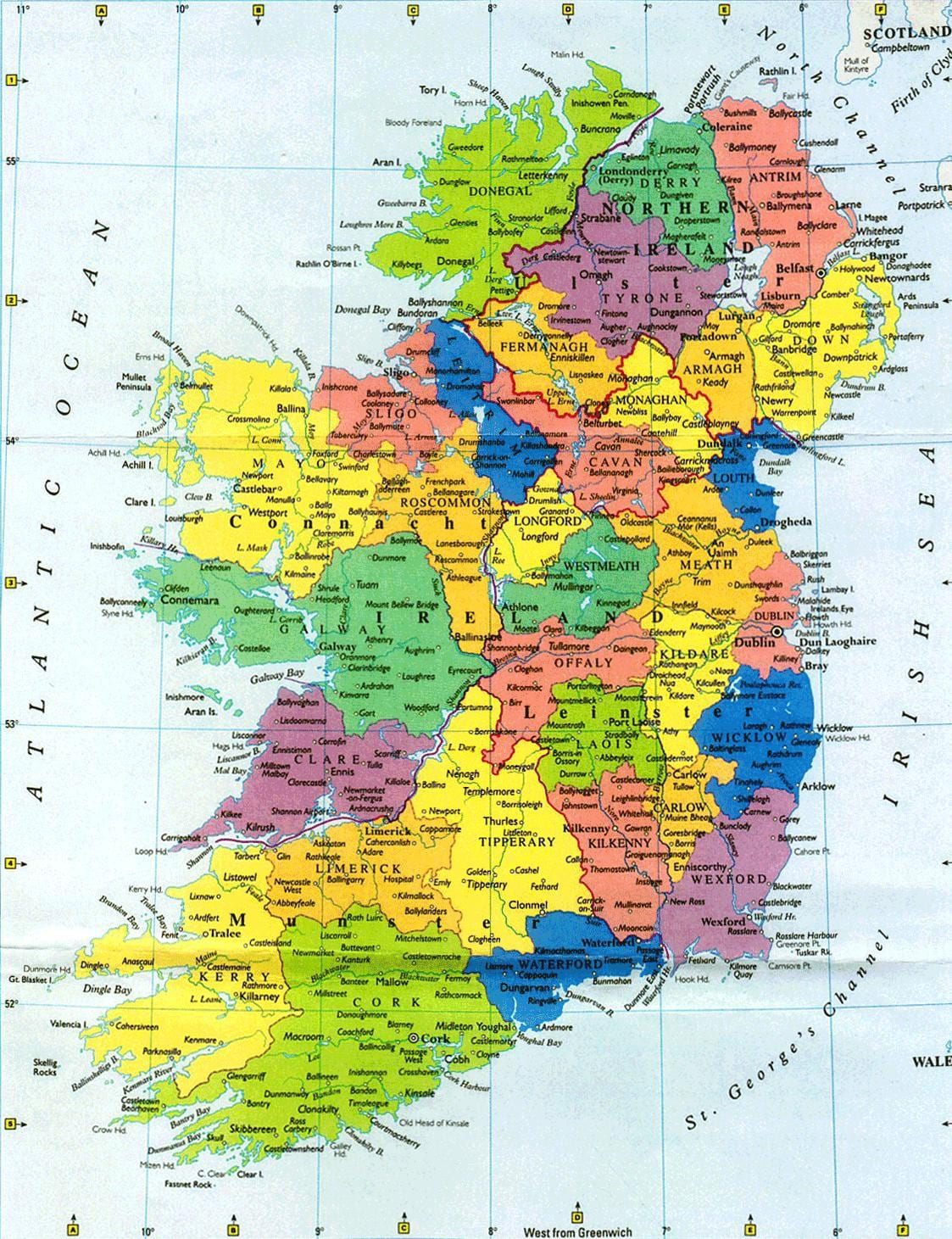 grande carte murale de l'irlande