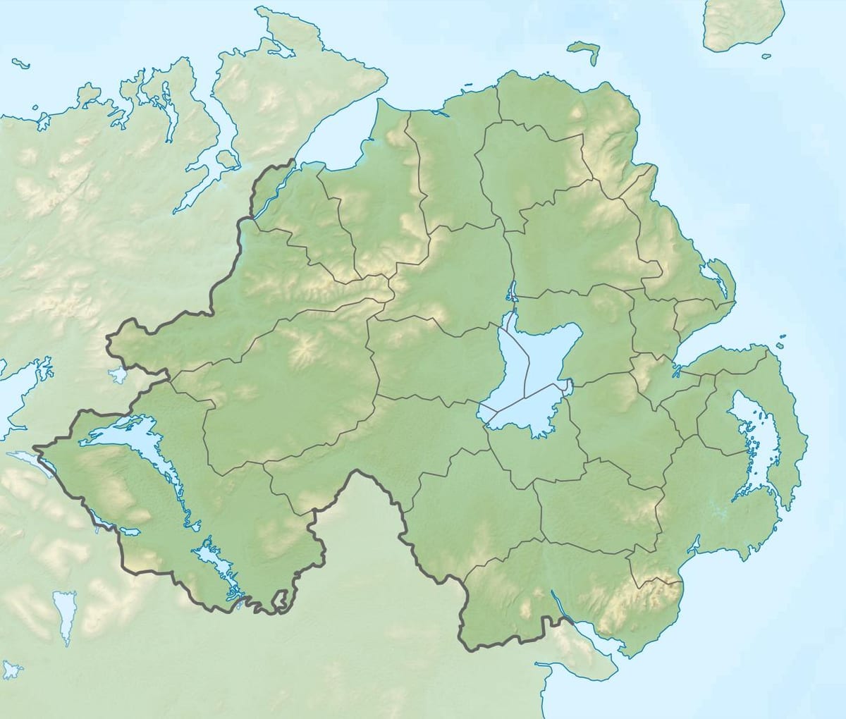 carte de la carte physique de l'irlande du nord