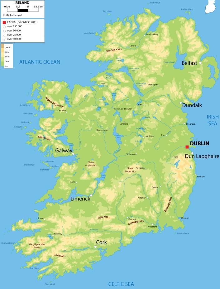 carte en relief de l'irlande
