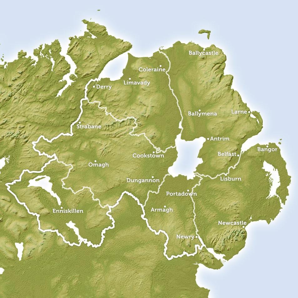 carte de la carte régionale de l'irlande du nord