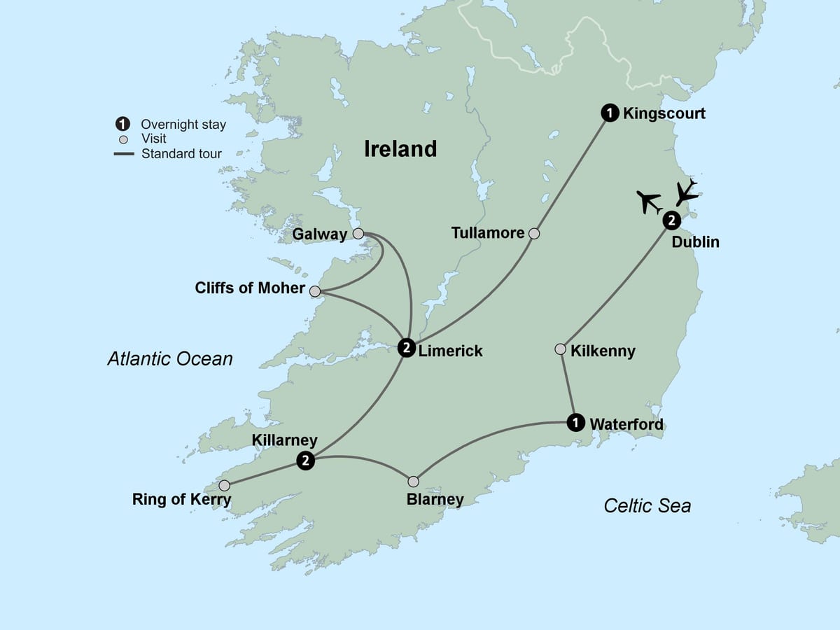 carte de la carte touristique du sud de l'irlande