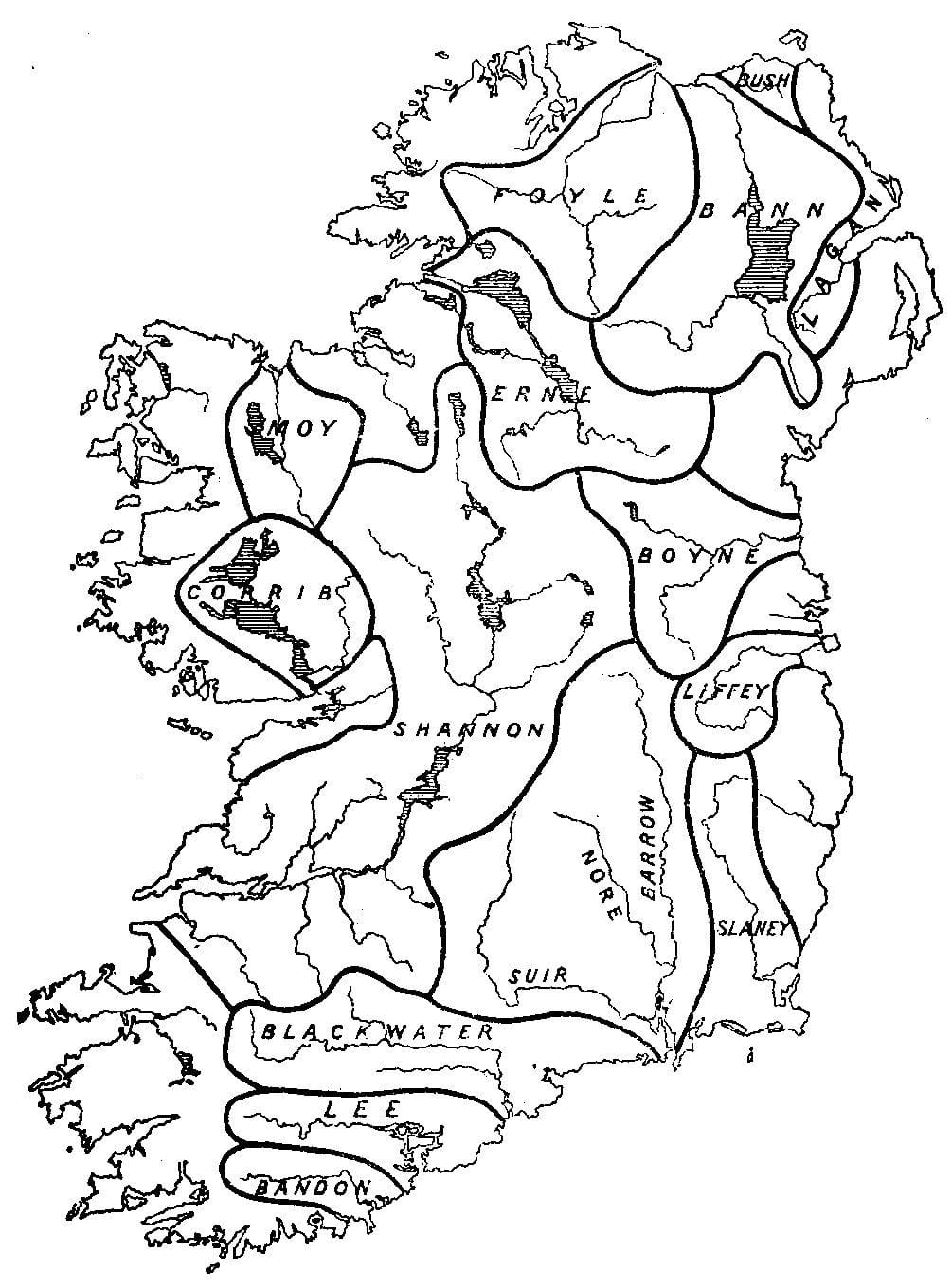 carte vierge de l'irlande avec des rivières et des montagnes