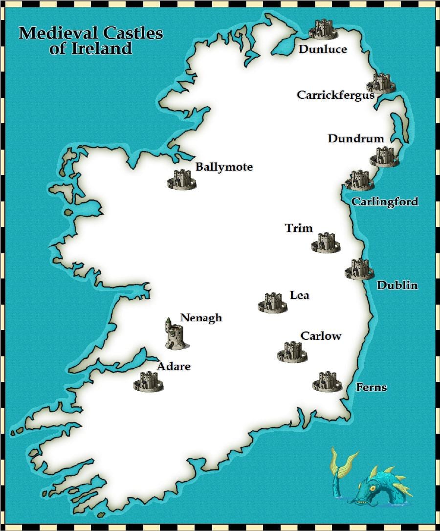 carte des châteaux en irlande