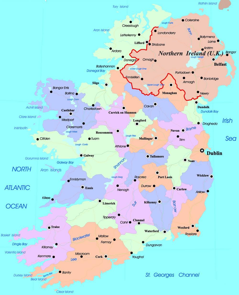carte politique de l'irlande et de l'irlande du nord