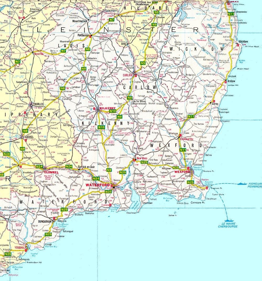 carte du sud-est de l'irlande
