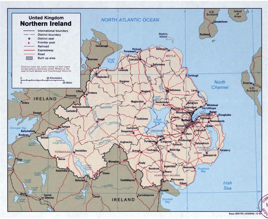 carte de la feuille de route de l'irlande et de l'irlande du nord