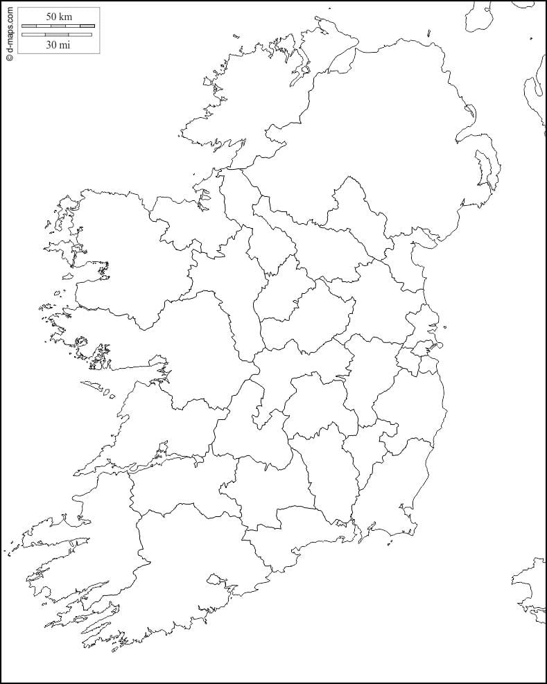 carte vierge de l'irlande avec le comté de frontières