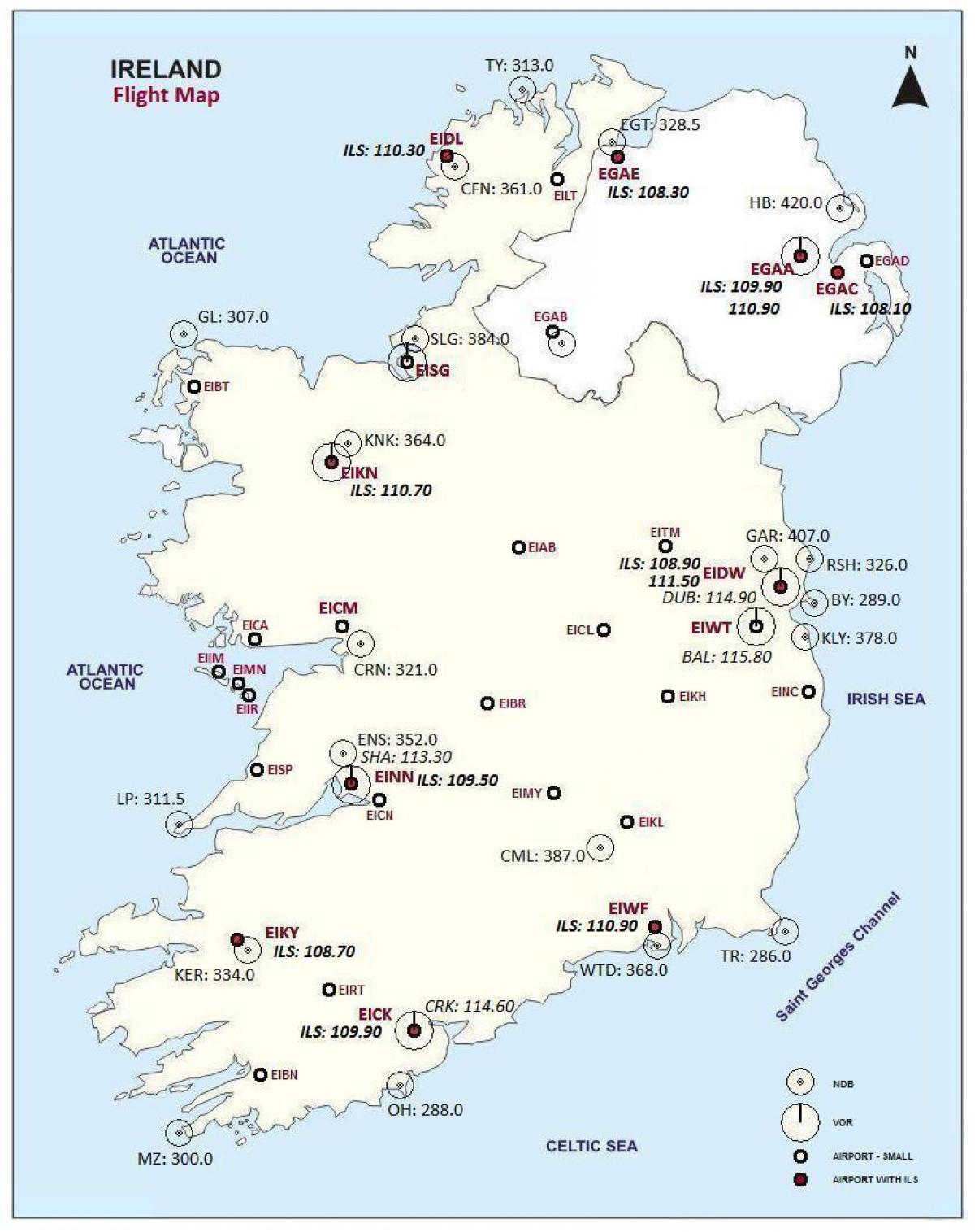 carte de l'irlande, montrant les aéroports