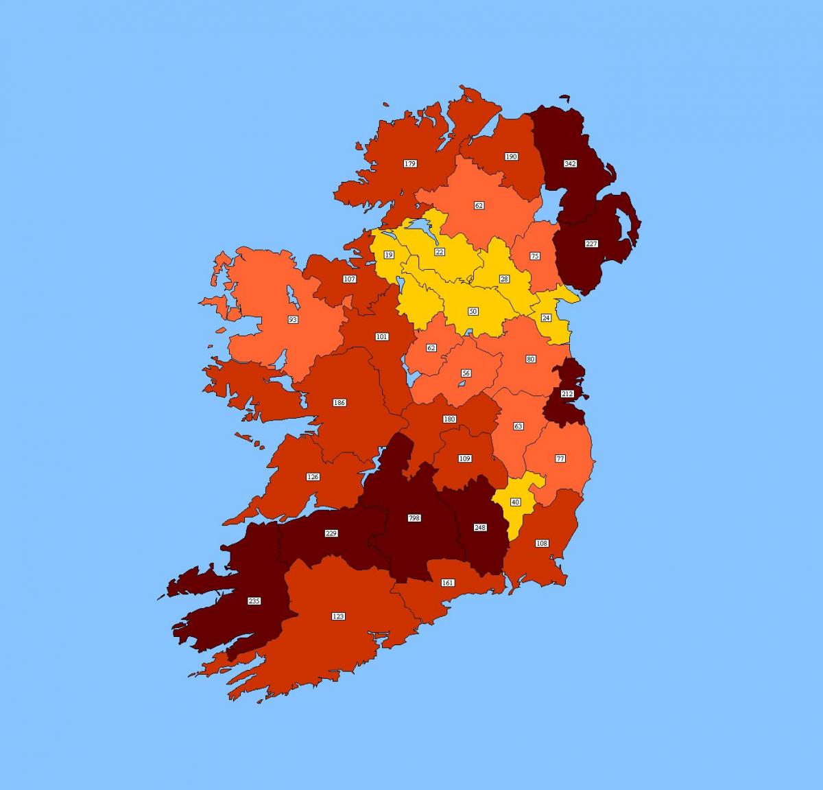 carte de l'irlande, code postal