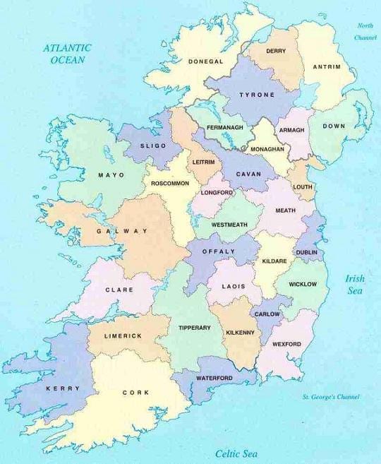 carte de l'irlande, b&b
