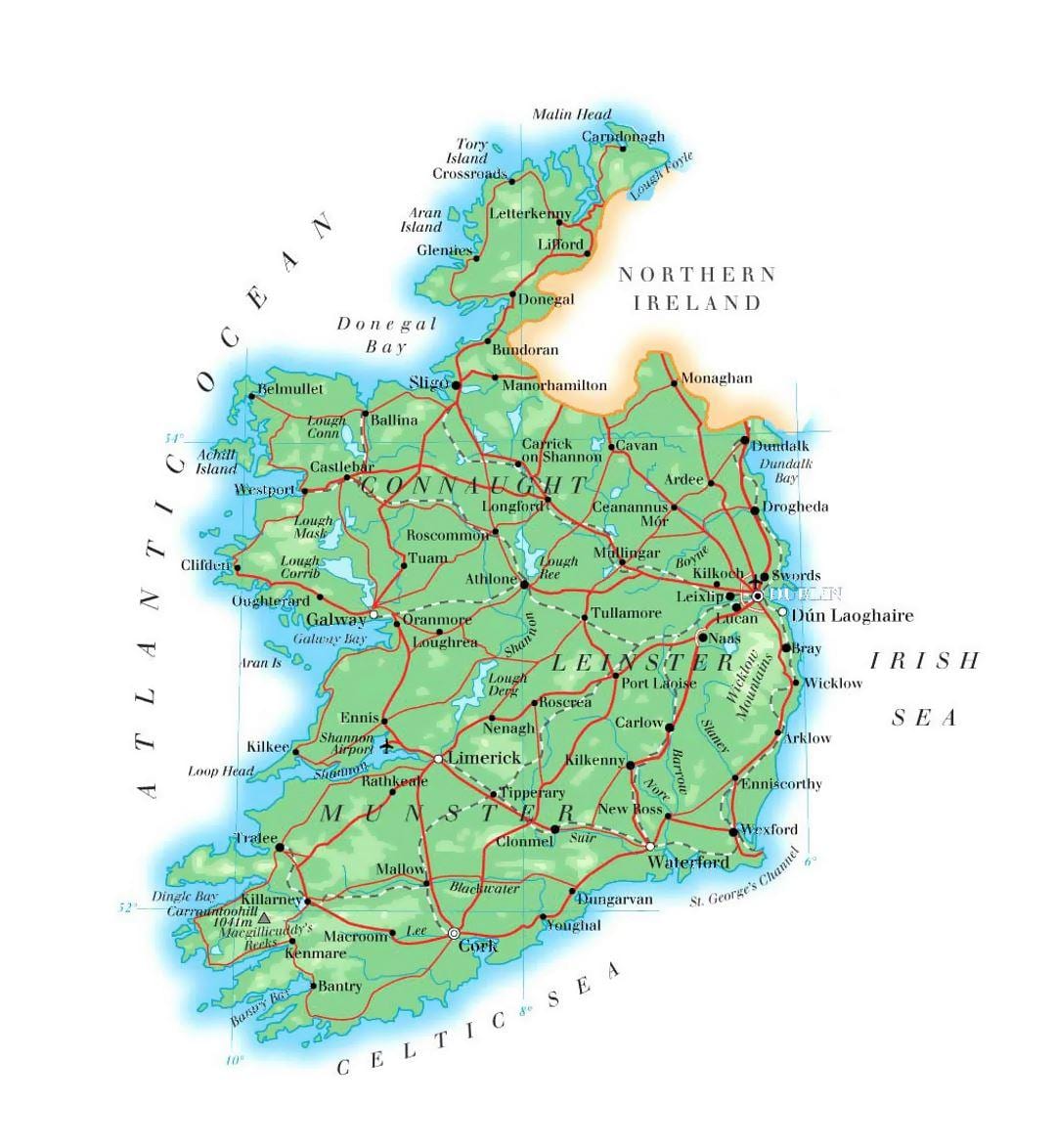 carte de l'irlande, de l'élévation