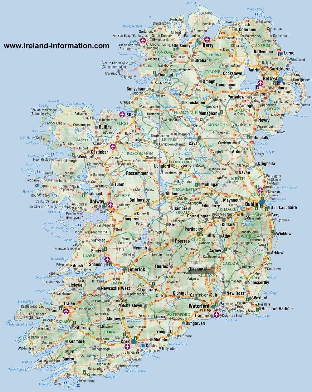 l'irlande carte de voyage