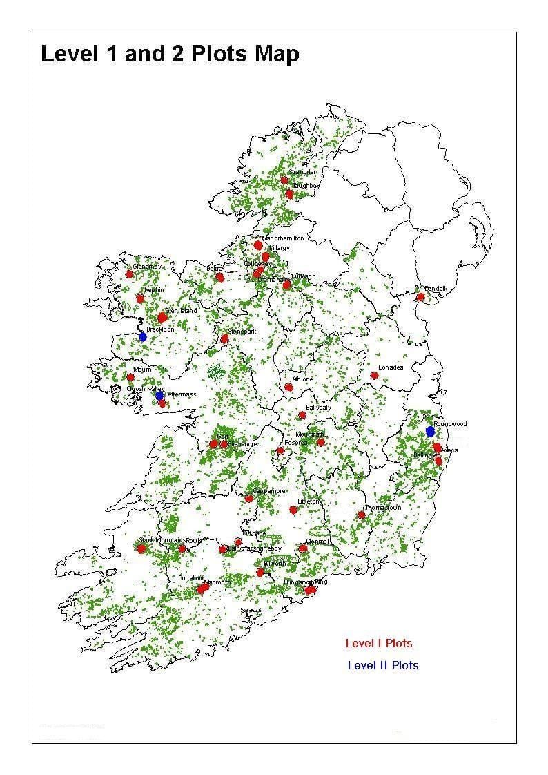 carte de l'irlande, des forêts