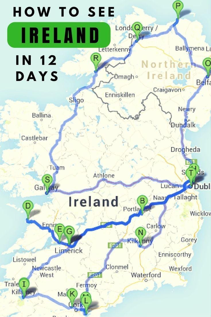 les lieux à visiter, carte de l'irlande