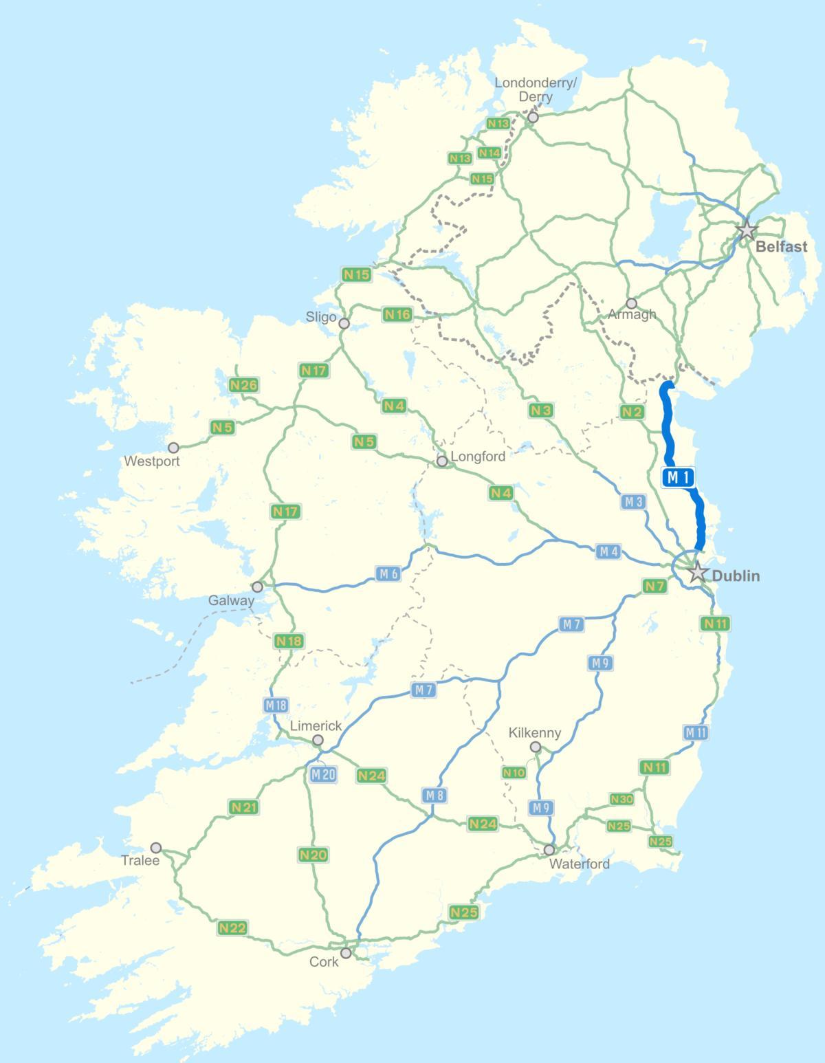 carte de l'irlande, de l'autoroute