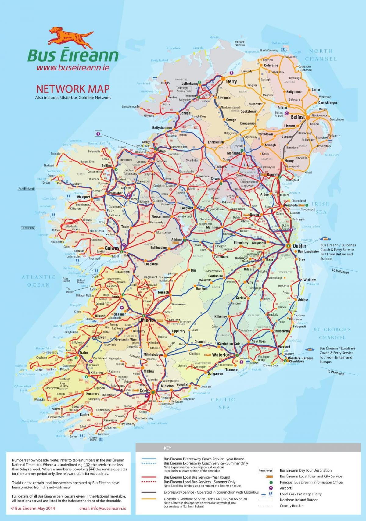 l'irlande lignes de bus de la carte