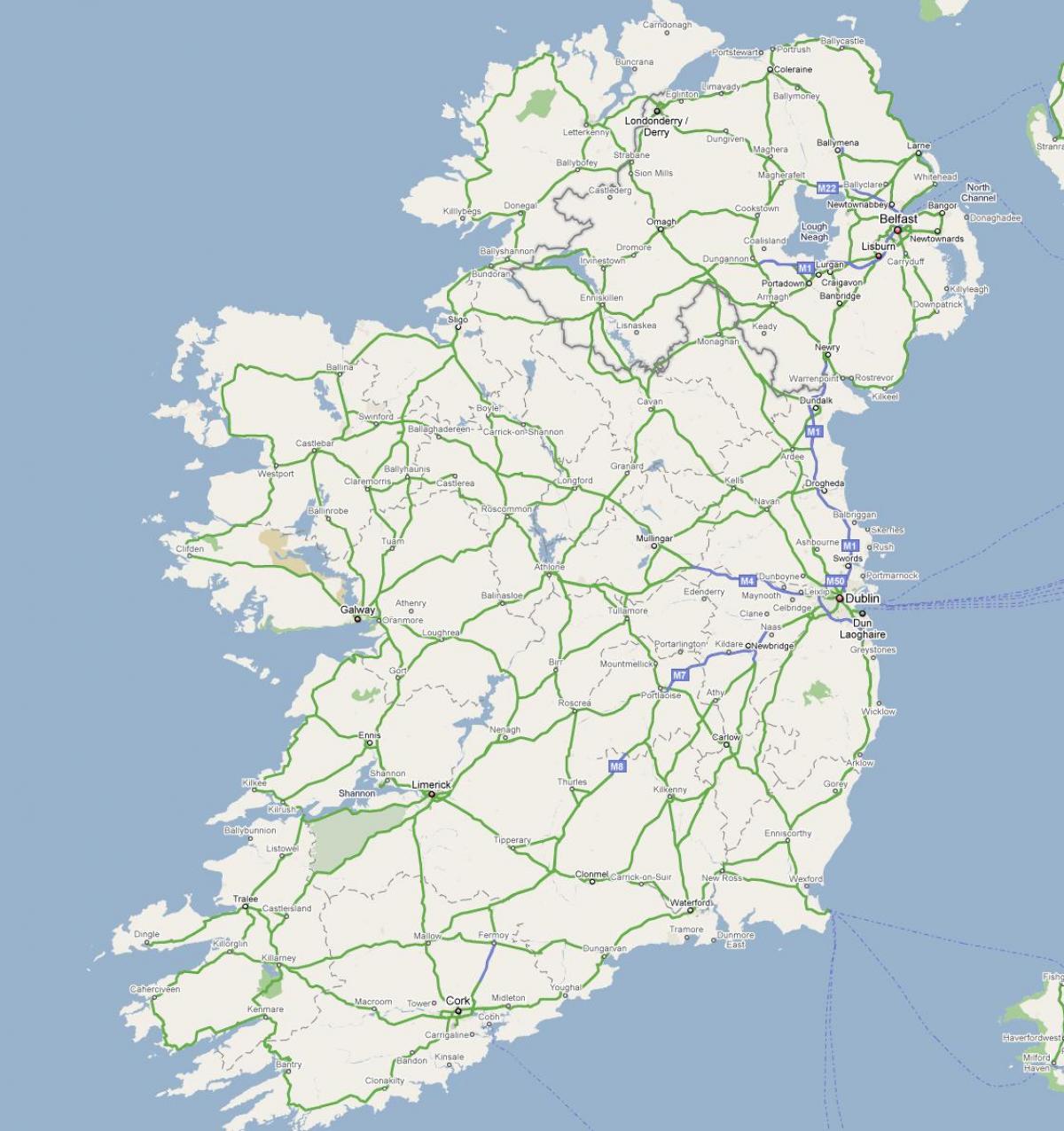 carte de l'irlande, de l'autoroute