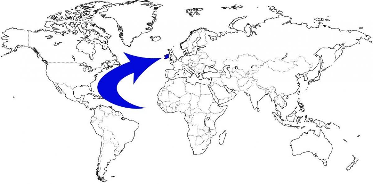 carte du monde montrant l'irlande