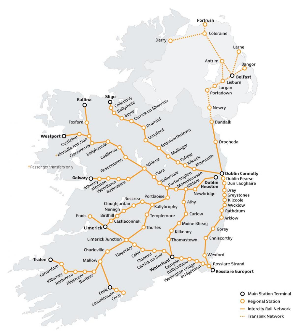 les voyages en train en irlande carte
