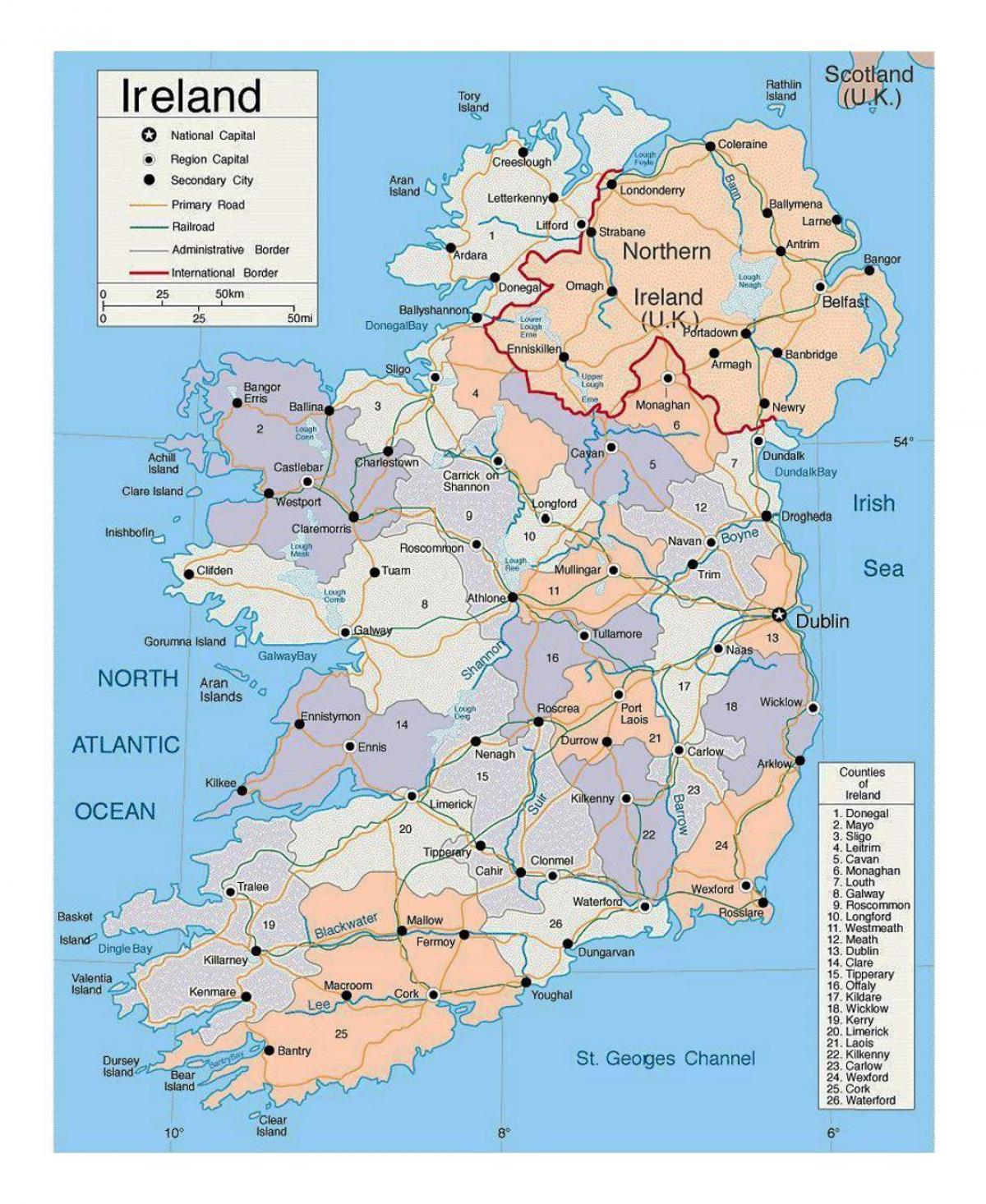 carte de l'irlande, avec les villes
