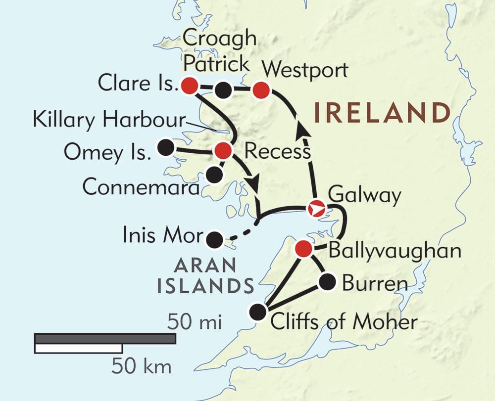 carte de la côte ouest de l'irlande