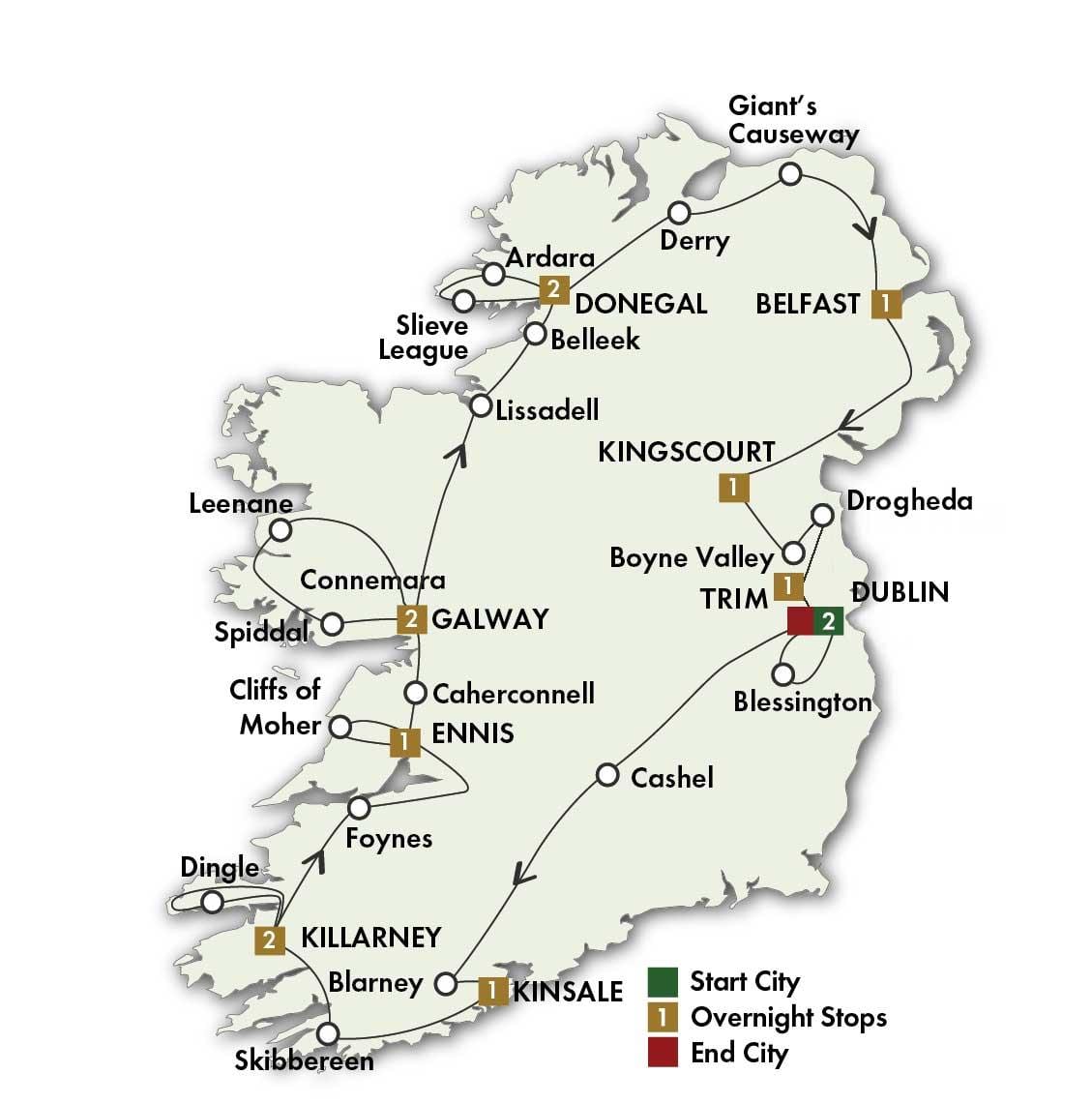 carte de la meilleure feuille de route de l'irlande