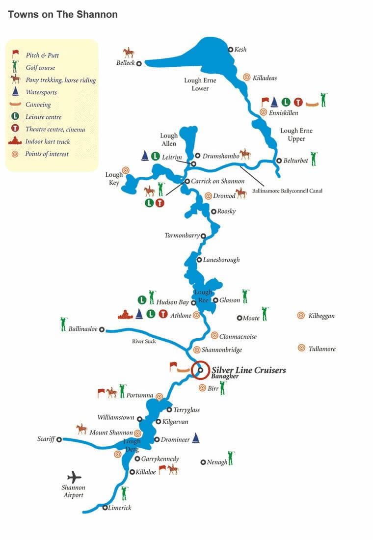 carte de la rivière shannon carte de l'irlande