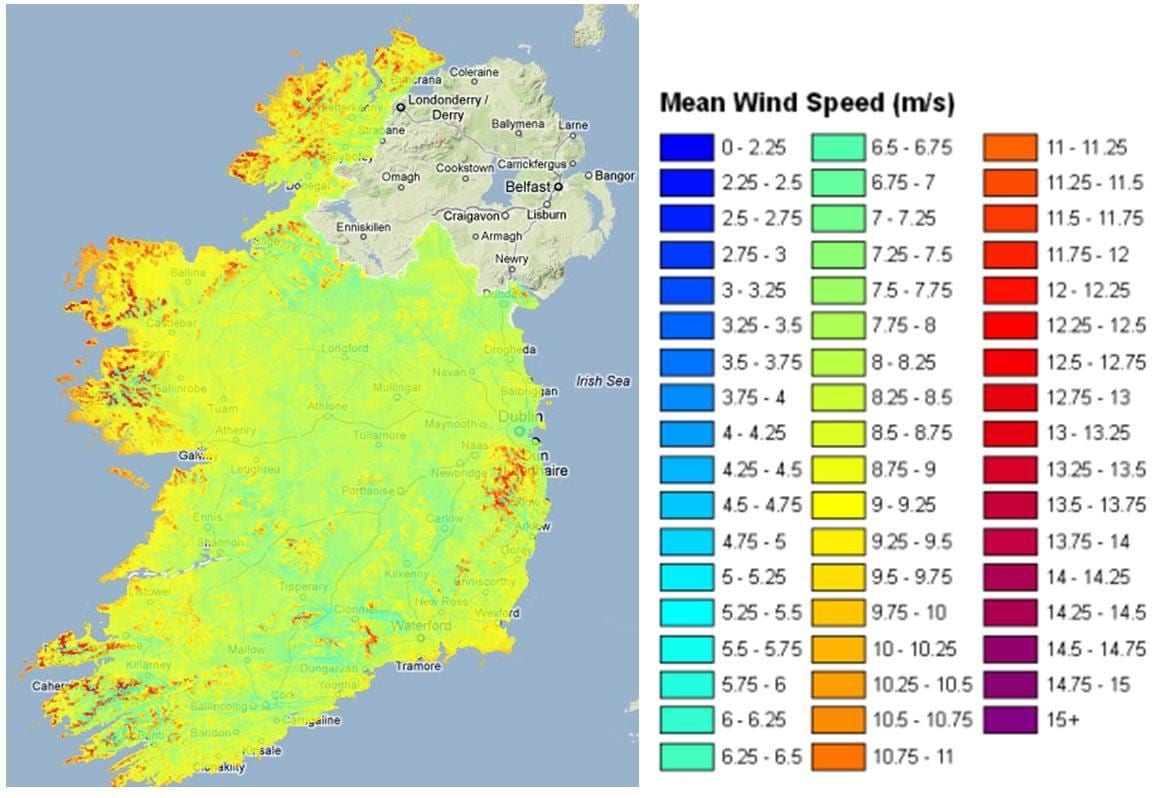 la vitesse du vent carte de l'irlande