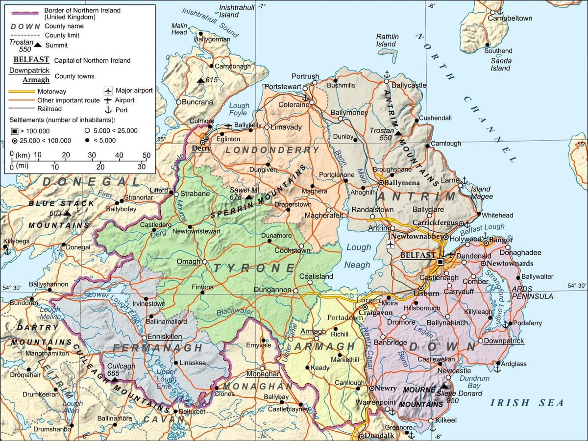 la carte des aéroports en irlande du nord