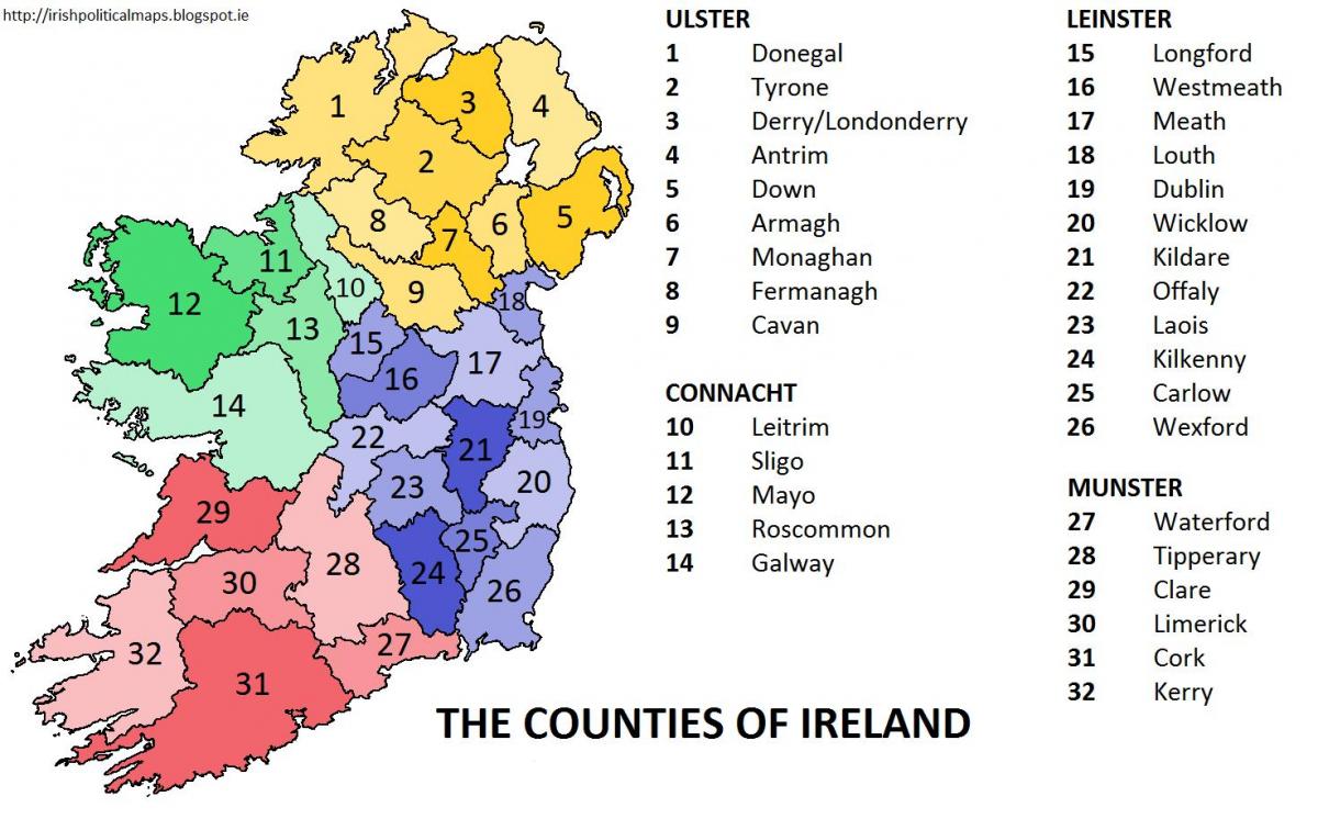 carte de l'irlande, montrant les provinces