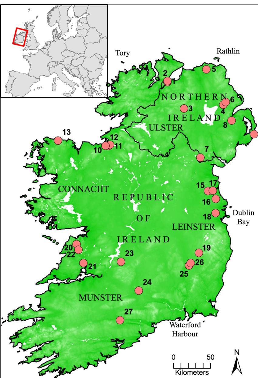 carte de l'irlande, montrant rivières