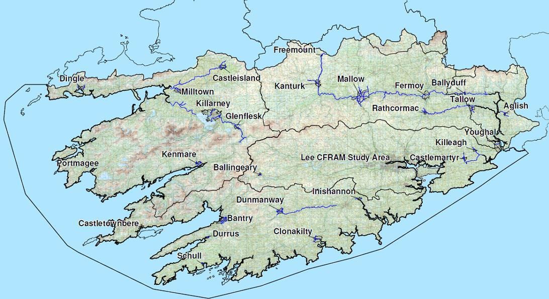 carte détaillée de sud ouest de l'irlande