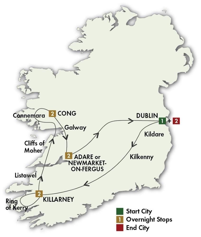 l'irlande tour au volant de la carte