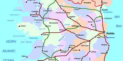 Carte des itinéraires de train en irlande