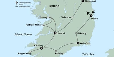 Carte de la carte touristique du sud de l'irlande