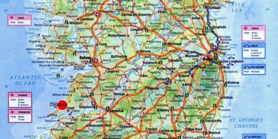 Carte de l'irlande, montrant les attractions touristiques
