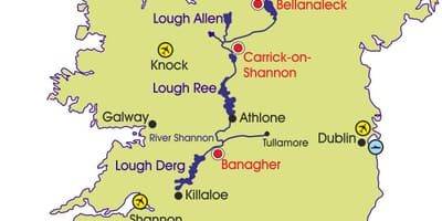 Carte de l'irlande, des rivières et des montagnes