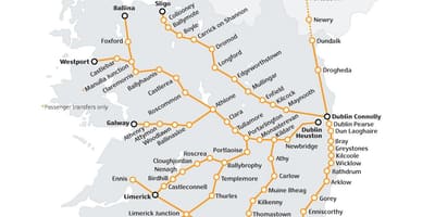 Les voyages en Train en irlande carte